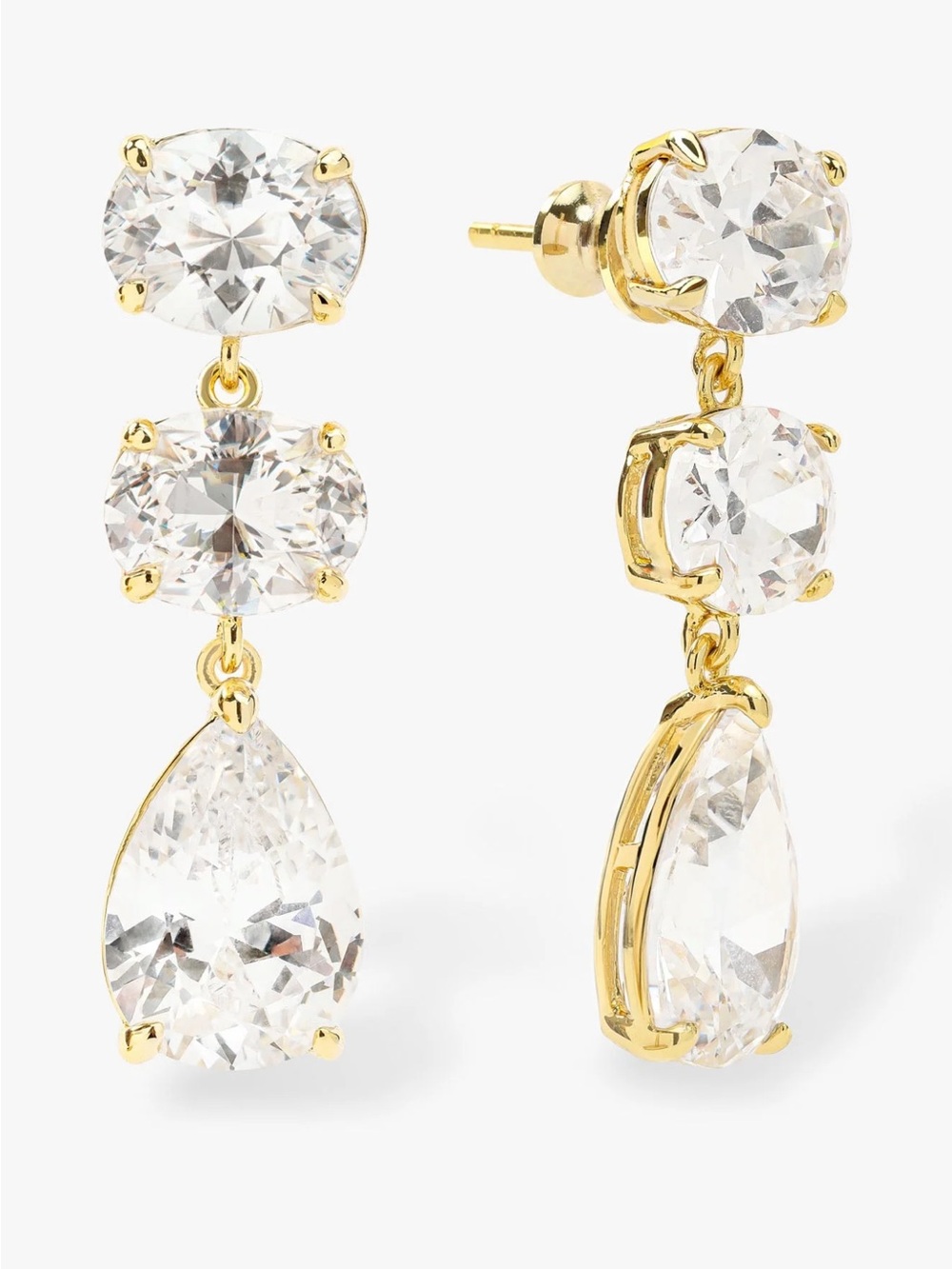 New Boutique Hello Gorgeous Drop Earrings 14K Gold Plated White Diamondettes 1.5